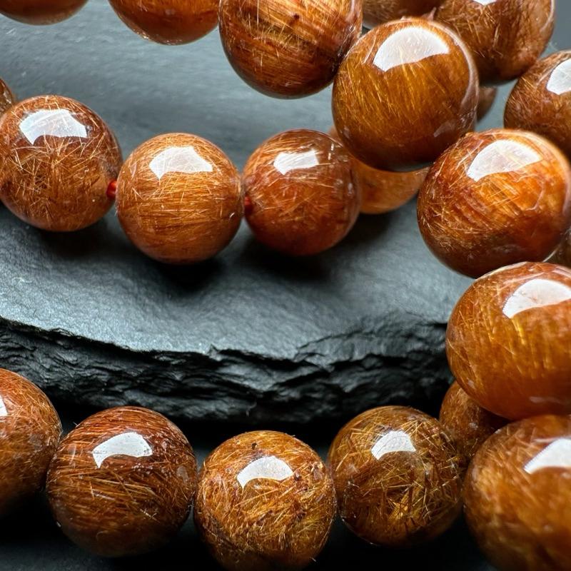 巴西紅銅鈦 紅銅髮晶 金紅石 手串 滿料 招財水晶-細節圖2