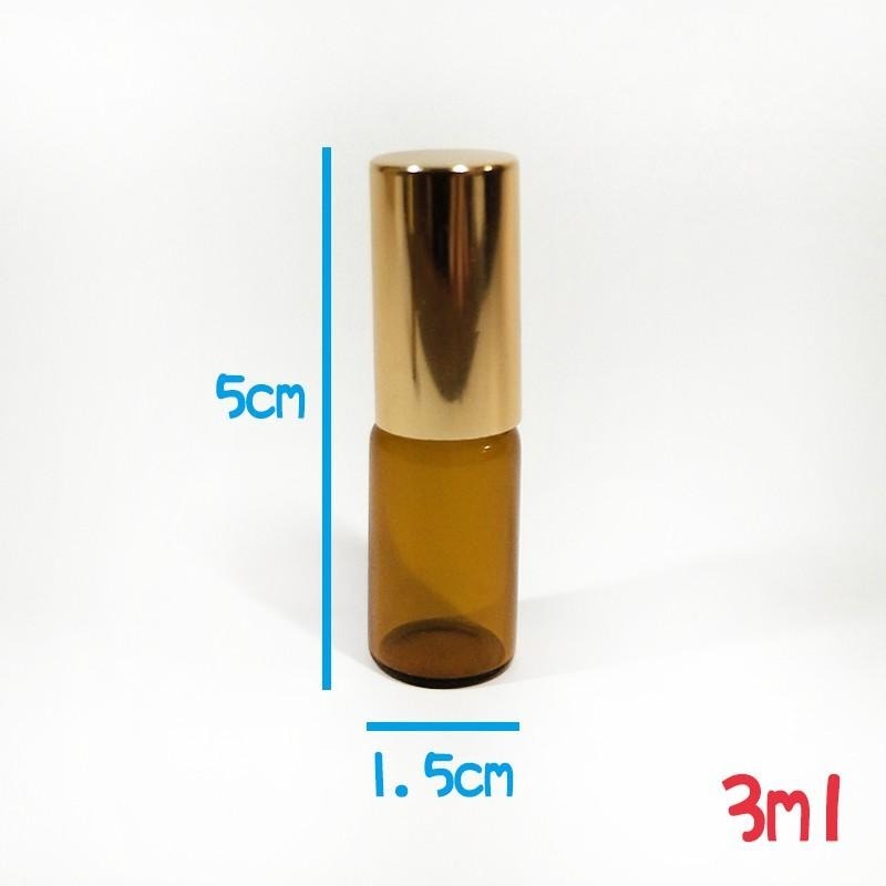 ●現貨~3ml金色蓋鋼珠滾珠香水玻璃茶色空瓶●旋轉蓋香水香氛液體~3ml走珠瓶 精油瓶 攜帶瓶 滾珠瓶 棕色 避光瓶-細節圖4
