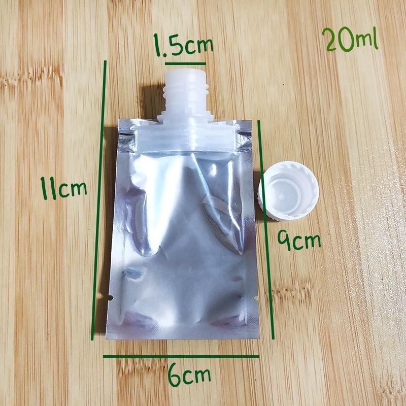 ●大口徑!20ml鋁箔材質吸嘴袋 50入販售不散賣●保養品 樣品分裝 防盜旋蓋 撕開使用 乳液 護髮素 小樣品 分裝袋-細節圖6