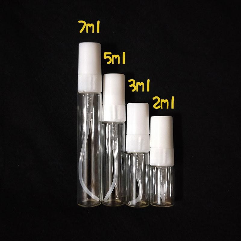 ●現貨!!白色蓋香水分裝玻璃噴霧2ml/3ml/5ml/7ml透明空瓶●玻璃瓶身附蓋子~香水香氛小瓶裝分裝用空罐/噴瓶-細節圖2