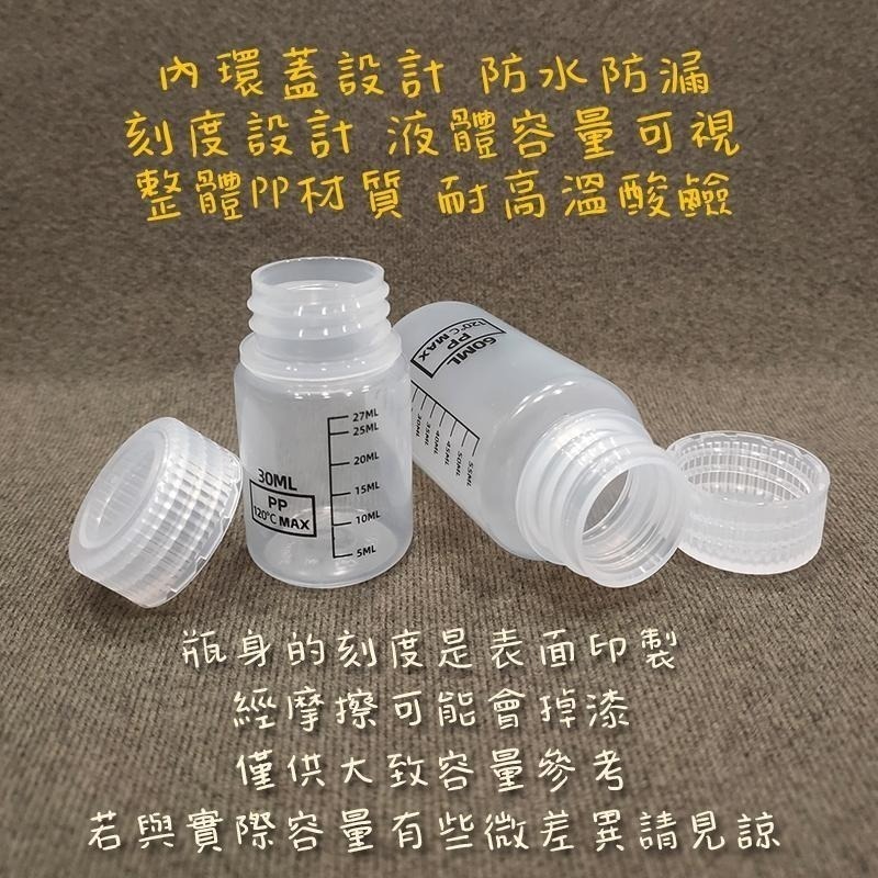 ●有刻度空瓶!!30ml 60ml耐高溫酸鹼防漏透明液體分裝空瓶●廣口瓶 攜帶式 藥水 分裝瓶 加硬瓶身 藥瓶-細節圖2