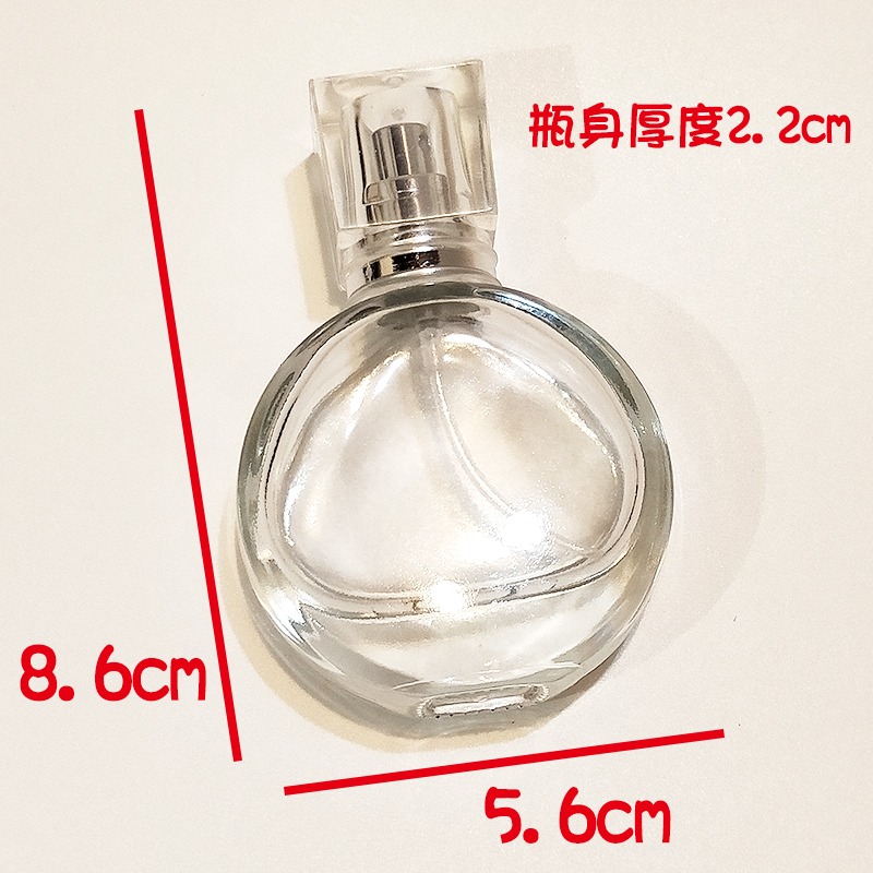 ●超美質感!20ml圓扁玻璃噴霧透明香水空瓶●香水瓶 細緻噴頭 玻璃瓶附蓋子~香水香氛液體分裝空罐/小香 香水專用噴瓶-細節圖6