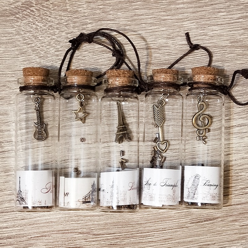 ●整盒賣!軟木塞吊飾玻璃空瓶一盒12入250元~多款式隨機出貨/許願瓶~裝沙/星沙/心願瓶/漂流瓶/銅裝飾/送禮/文創-細節圖3