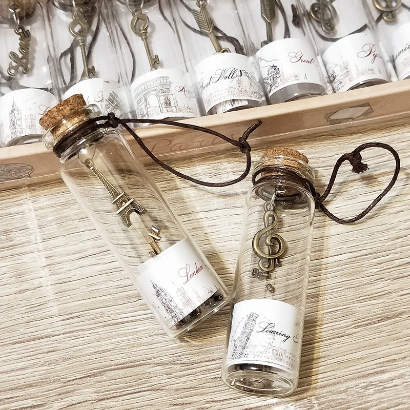 ●整盒賣!軟木塞吊飾玻璃空瓶一盒12入250元~多款式隨機出貨/許願瓶~裝沙/星沙/心願瓶/漂流瓶/銅裝飾/送禮/文創-細節圖5