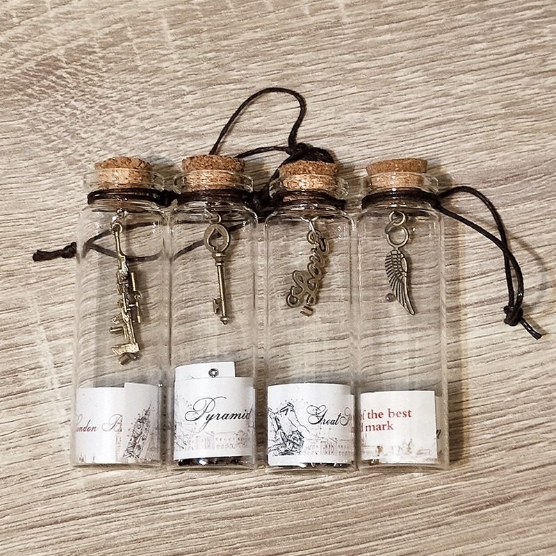 ●整盒賣!軟木塞吊飾玻璃空瓶一盒12入250元~多款式隨機出貨/許願瓶~裝沙/星沙/心願瓶/漂流瓶/銅裝飾/送禮/文創-細節圖6