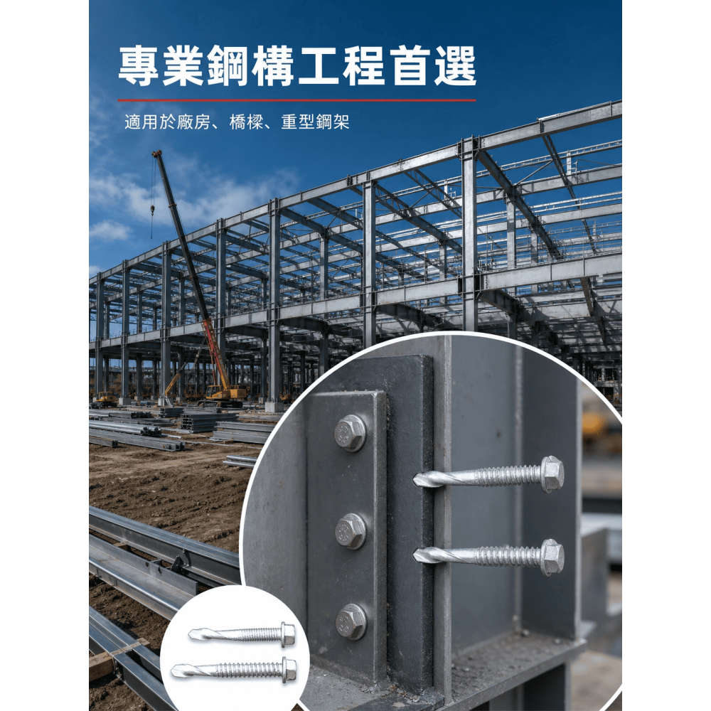 厚鐵板螺絲 H型鋼 槽型鐵 自攻螺絲 六角華司頭 螺旋尾S形5號尾 螺絲 可鑽12MM厚板-細節圖8