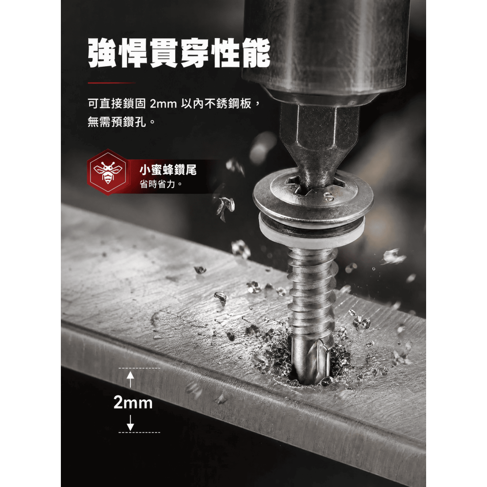 自攻螺絲 410白鐵小蜜蜂螺絲 自鑽螺絲 採光罩使用螺絲 可鑽2mm厚不銹鋼板-細節圖5