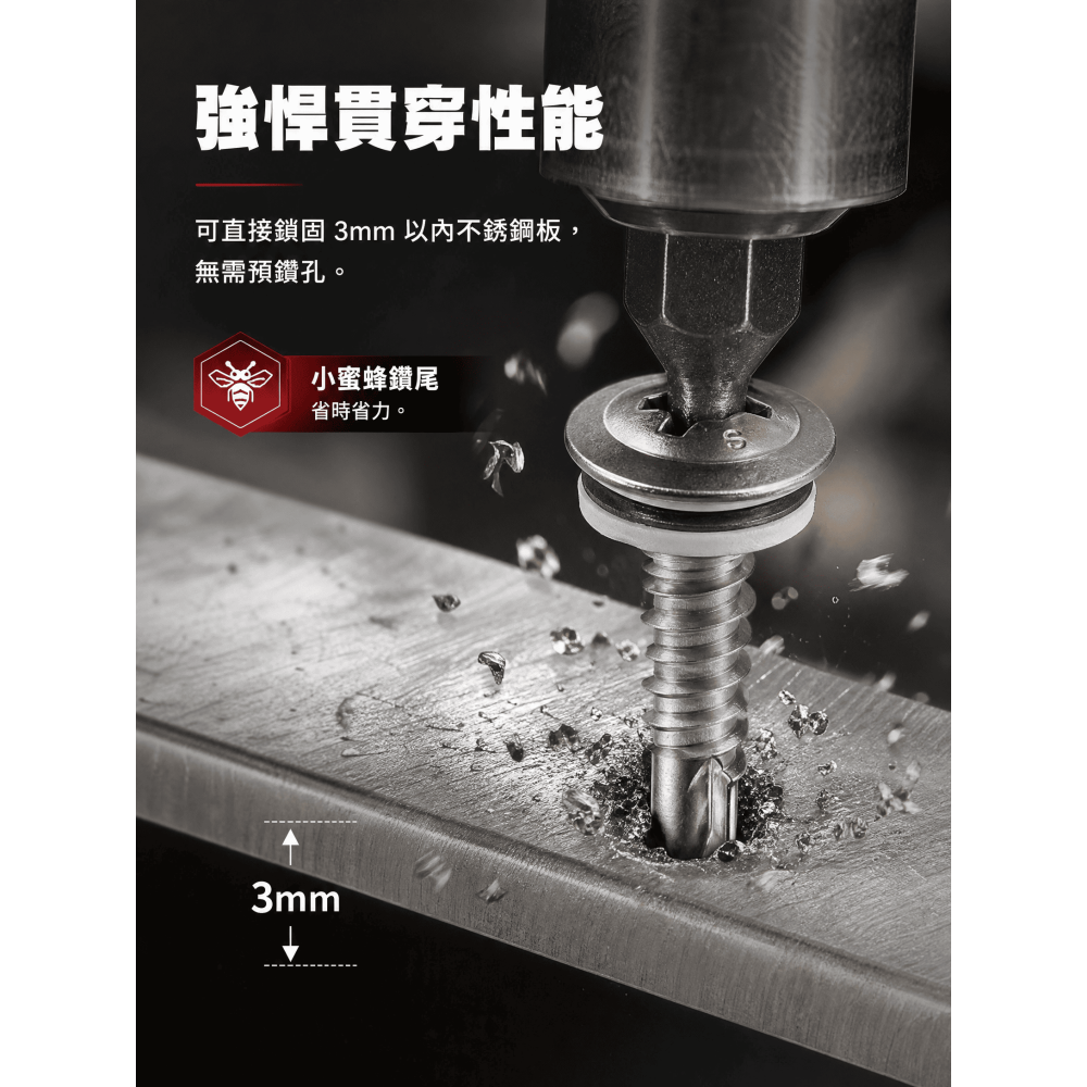 自攻螺絲 410白鐵小蜜蜂螺絲 自鑽螺絲 採光罩使用螺絲 可鑽2mm厚不銹鋼板-細節圖8