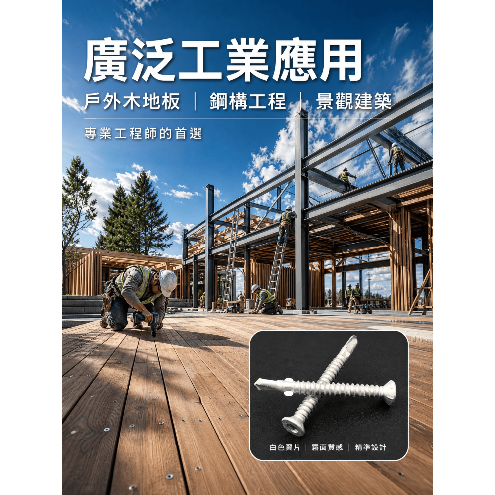 鎖木頭(塑木)免引洞+C型鋼專用螺絲 鑽尾螺絲 410白鐵皿頭內梅T25夾翅 粗牙 洗白&路銹寶(防鏽效果更佳)-細節圖8