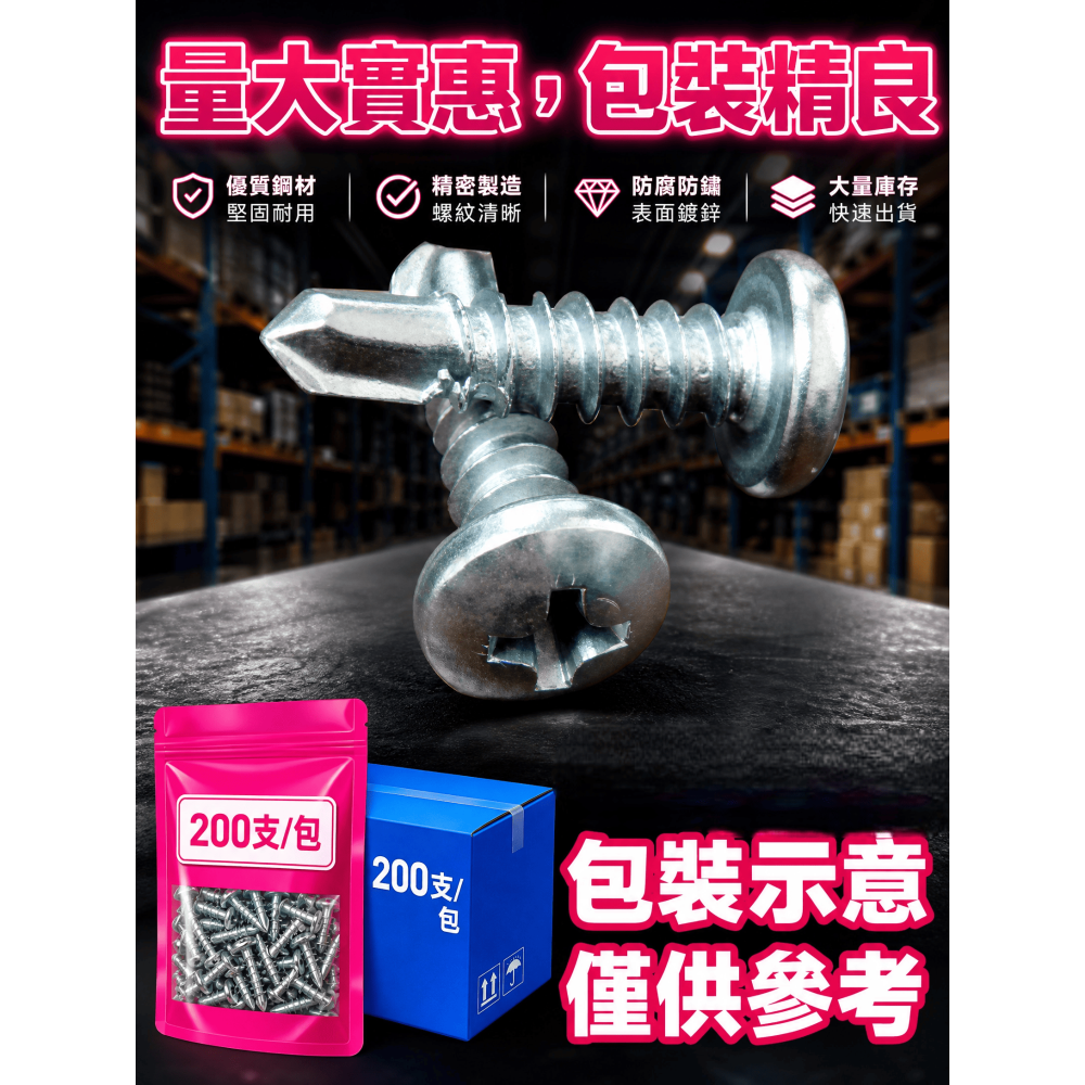 (每包200支)活動優惠中 鑽尾螺絲 410白鐵圓頭粗牙 洗白(#10系列) 可鎖2mm以內不銹鋼板-細節圖6