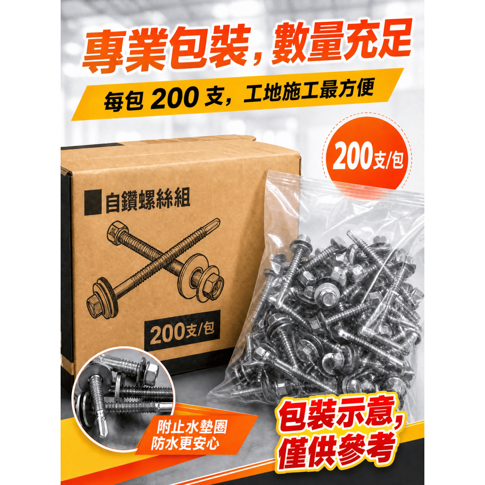 (每包200支)410白鐵不銹鋼浪板螺絲附304白鐵黏鐵華司墊片 屋頂螺絲(可鎖2mm不銹鋼板)鑽尾螺絲(自鑽)六角頭-細節圖8