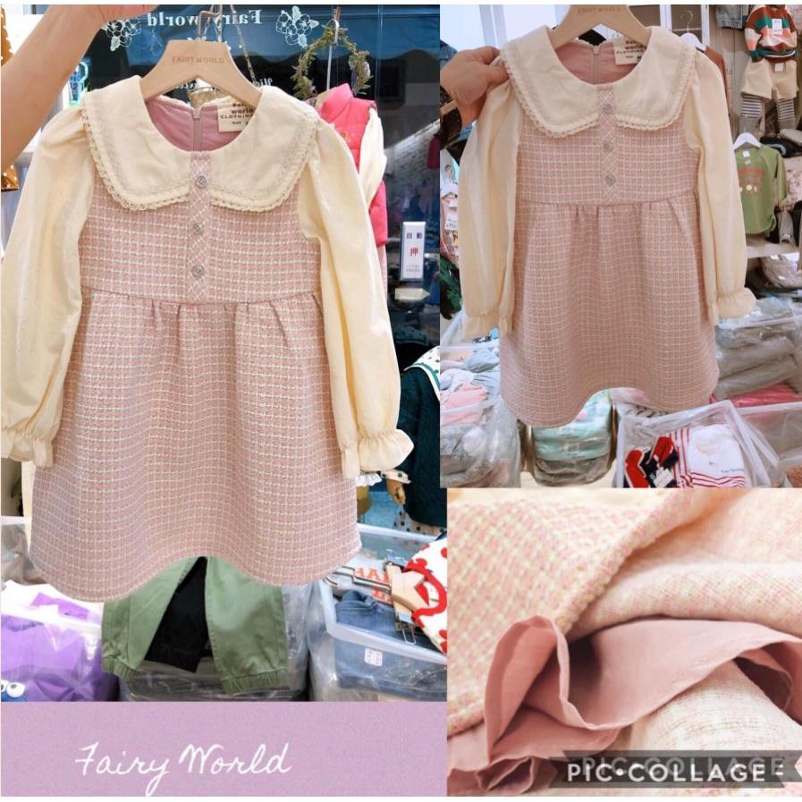 過年款 甜美翻領緹花 假2件式 小香風洋裝 森林系洋裝 泡泡袖雙口袋百褶洋裝-細節圖2