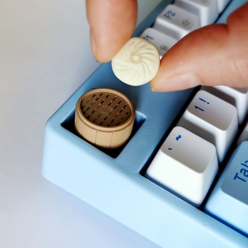 【台灣現貨】磁吸包子鍵帽 🥟 趣味蒸籠 食物造型 樹脂透光 機械鍵盤 十字軸 獨家收藏 辦公室擺飾-細節圖5