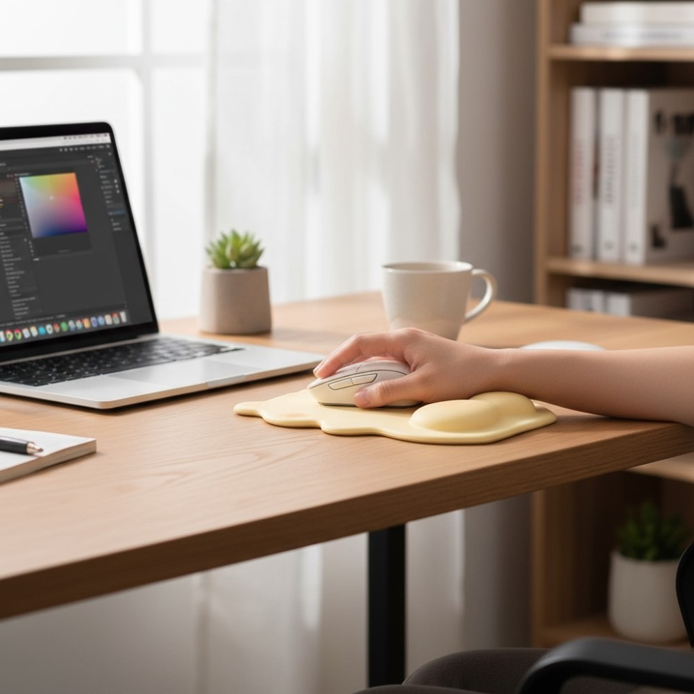 DESK FUN 嚴選｜翹屁黃油小熊 🐻 護腕滑鼠墊 升級加厚款 🐻 記憶棉手托 辦公室高顏值桌搭-細節圖2