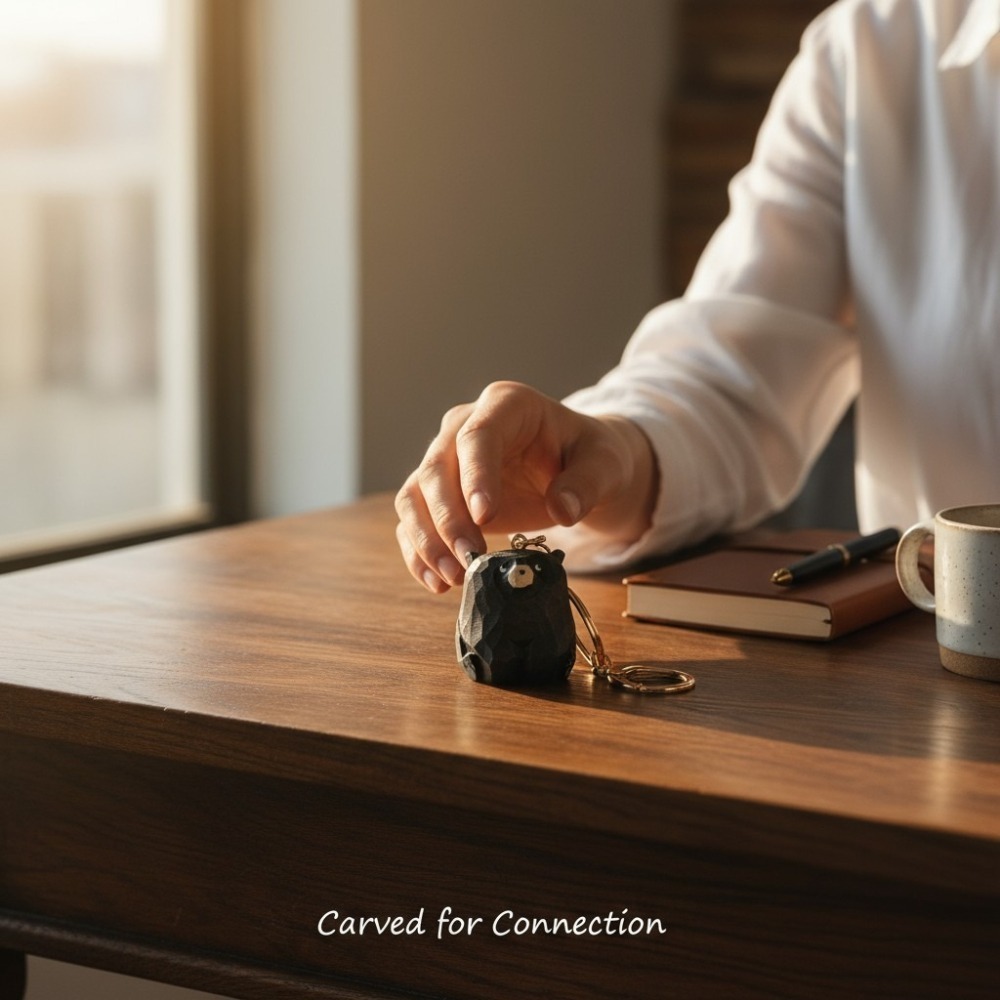 🐻【手工木雕小熊】可愛療癒系鑰匙扣 辦公室治癒系小熊掛件 汽車鑰匙圈 書包吊飾 療癒小物 禮物-細節圖2