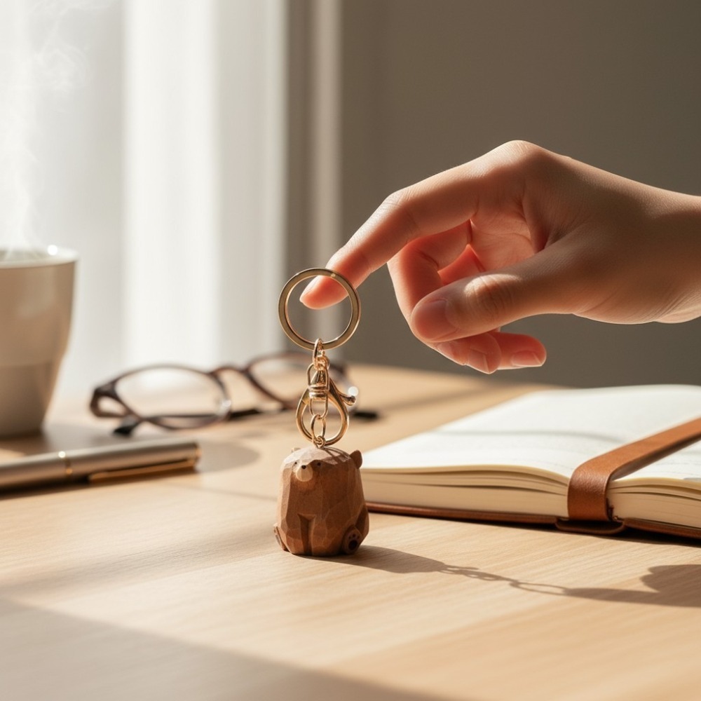 🐻【手工木雕小熊】可愛療癒系鑰匙扣 辦公室治癒系小熊掛件 汽車鑰匙圈 書包吊飾 療癒小物 禮物-細節圖6