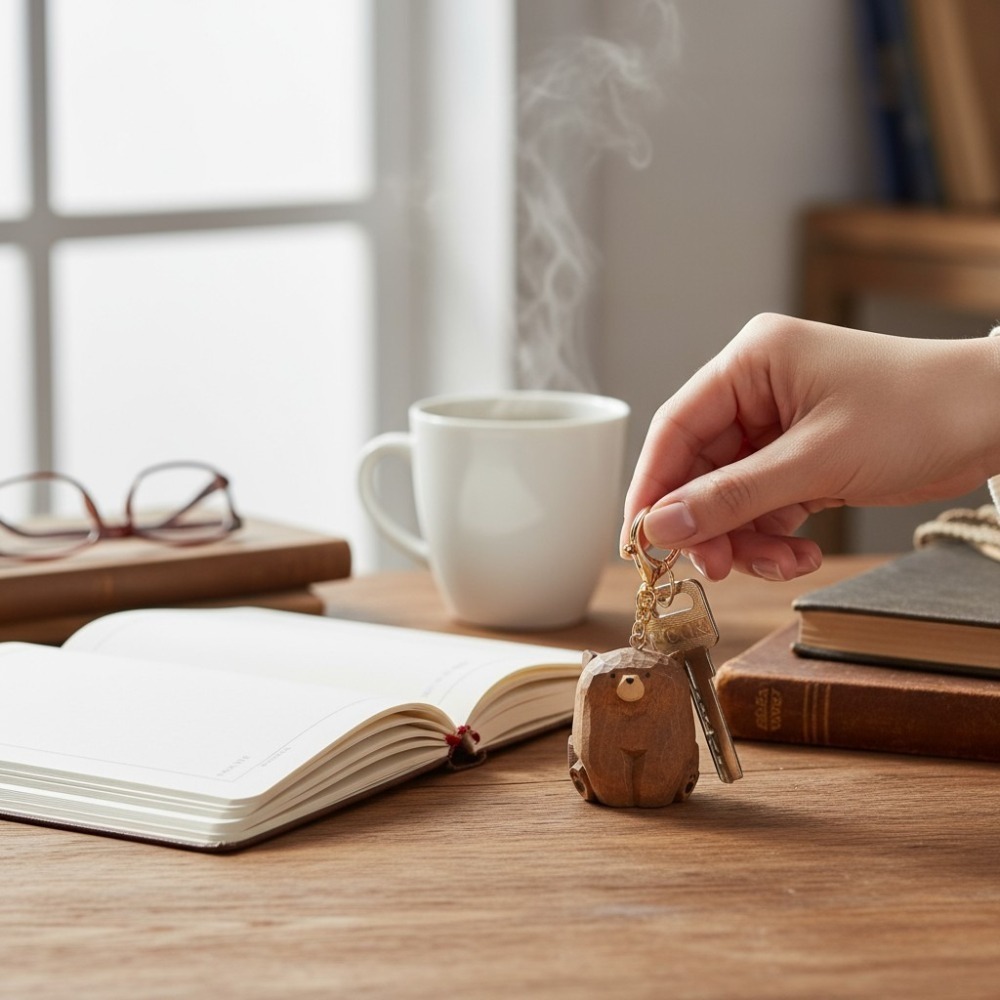 🐻【手工木雕小熊】可愛療癒系鑰匙扣 辦公室治癒系小熊掛件 汽車鑰匙圈 書包吊飾 療癒小物 禮物-細節圖7