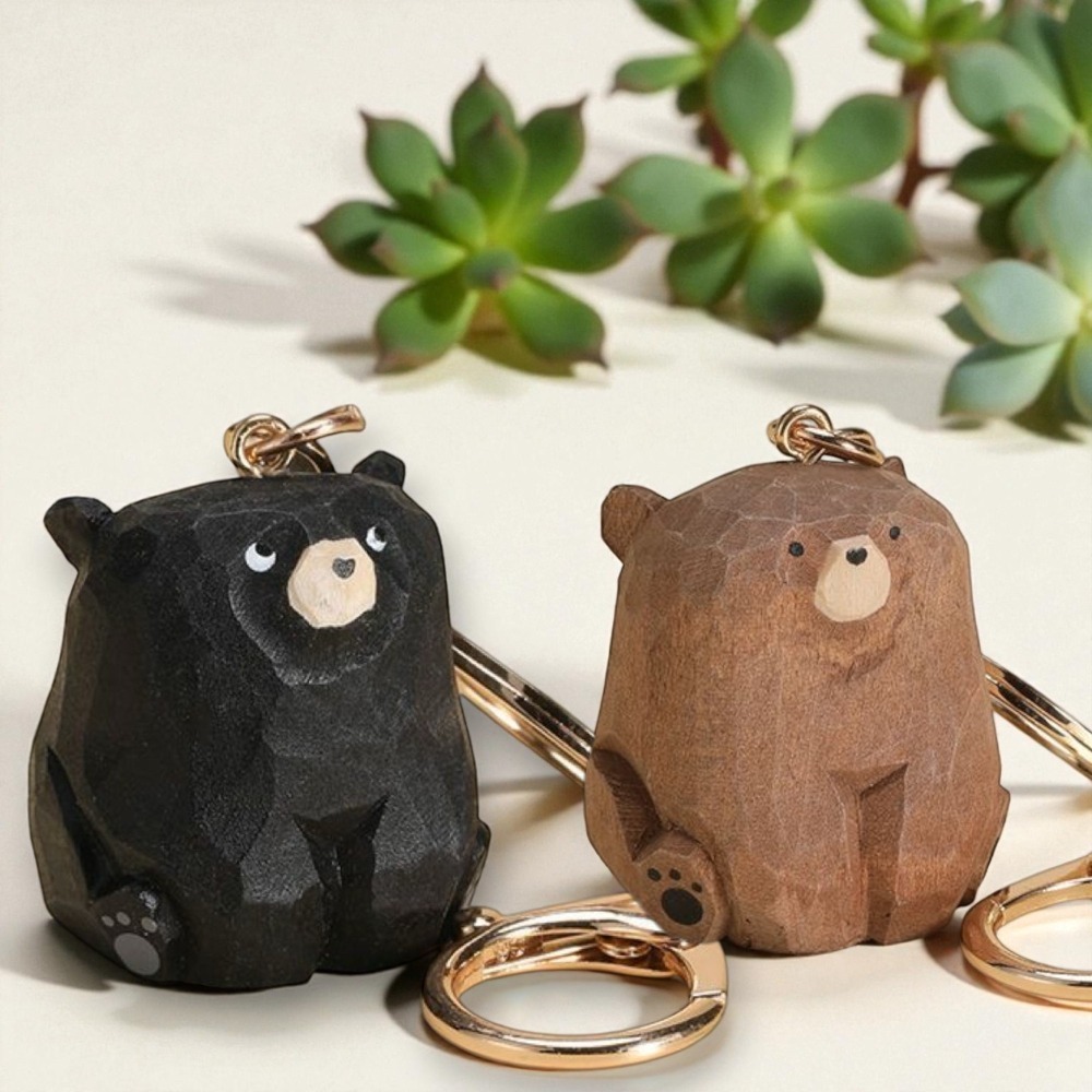 🐻【手工木雕小熊】可愛療癒系鑰匙扣 辦公室治癒系小熊掛件 汽車鑰匙圈 書包吊飾 療癒小物 禮物-細節圖9