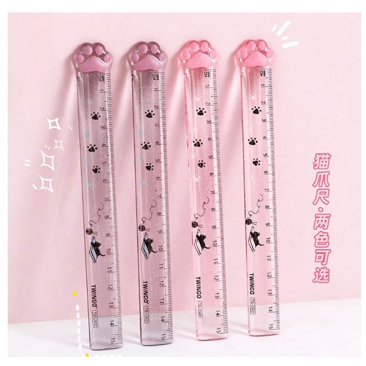 FY.軟萌可愛造型猫爪直尺、繪圖測量尺透明帶閃粉 15cm-細節圖5