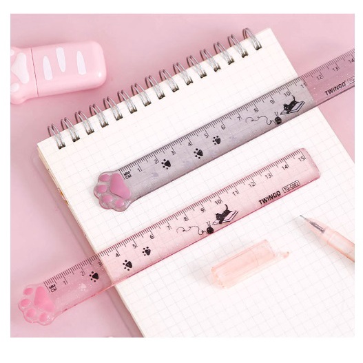 FY.軟萌可愛造型猫爪直尺、繪圖測量尺透明帶閃粉 15cm-細節圖6