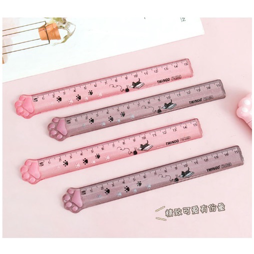 FY.軟萌可愛造型猫爪直尺、繪圖測量尺透明帶閃粉 15cm-細節圖7