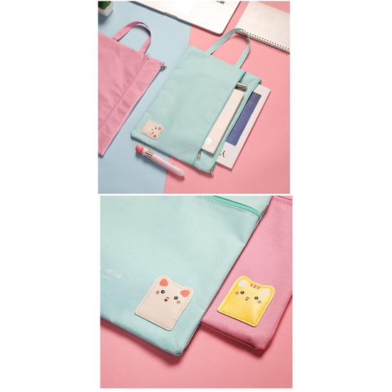 EY.雙層可愛卡通貓咪&動物印花牛津布手提帆布文件袋.A4文具收納袋-細節圖2