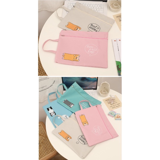 EY.雙層可愛卡通貓咪&動物印花牛津布手提帆布文件袋.A4文具收納袋-細節圖4