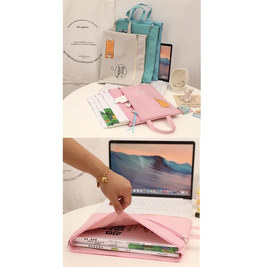 EY.雙層可愛卡通貓咪&動物印花牛津布手提帆布文件袋.A4文具收納袋-細節圖5