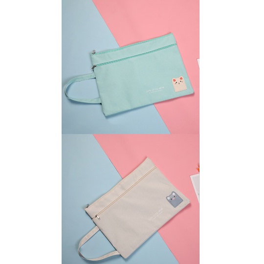 EY.雙層可愛卡通貓咪&動物印花牛津布手提帆布文件袋.A4文具收納袋-細節圖7