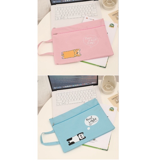 EY.雙層可愛卡通貓咪&動物印花牛津布手提帆布文件袋.A4文具收納袋-細節圖8