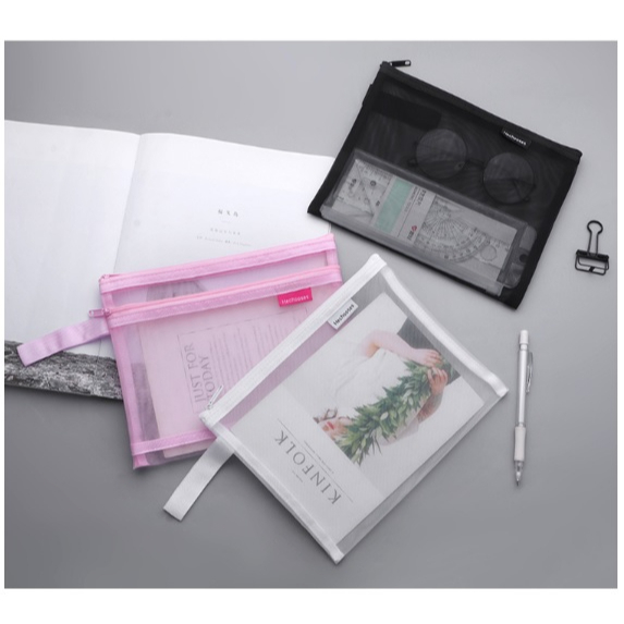 CY.A5雙層簡約透明網紗拉鍊文件袋、資料袋、文具收納袋-細節圖3