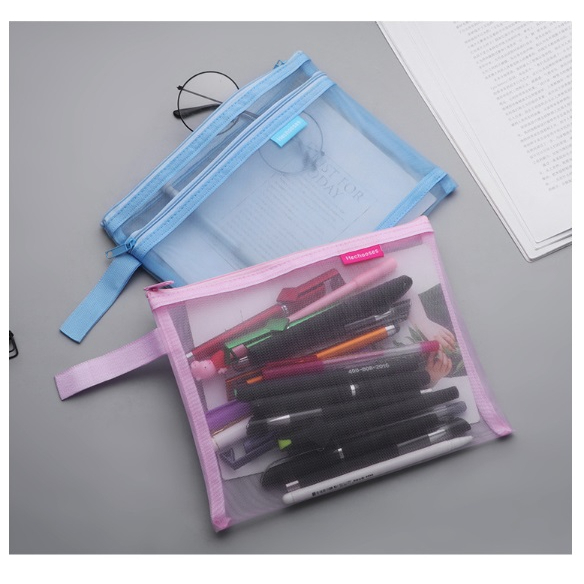 CY.A5雙層簡約透明網紗拉鍊文件袋、資料袋、文具收納袋-細節圖6