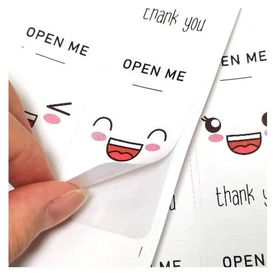 FY.韓國Ins 長方形可愛表情笑臉貼紙標籤、自粘標籤、禮盒密封貼紙捲、烘培蛋糕包裝標籤 100張/包-細節圖2