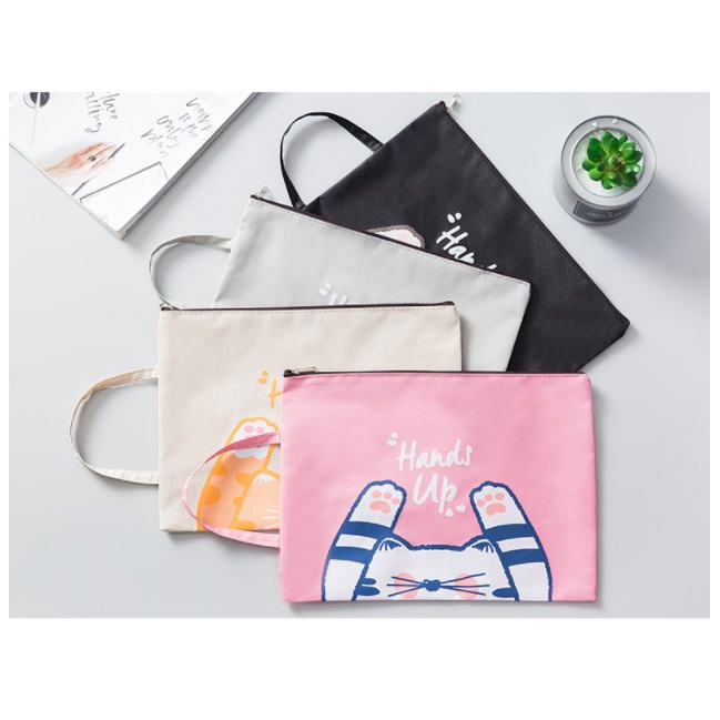 DY.韓版創意舉手貓咪印花牛津布手提帆布文件袋.A4文具收納袋.A4文件袋-細節圖3