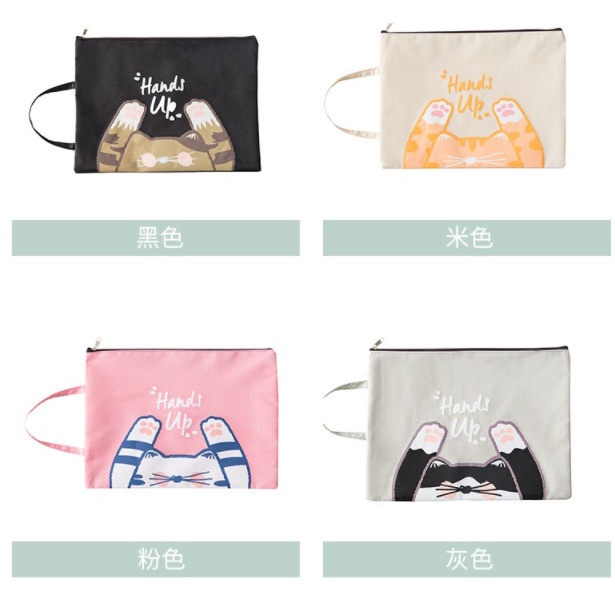 DY.韓版創意舉手貓咪印花牛津布手提帆布文件袋.A4文具收納袋.A4文件袋-細節圖4