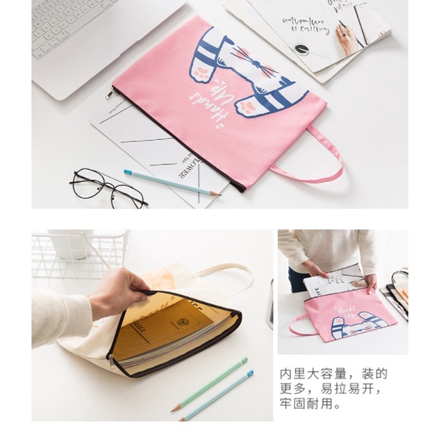 DY.韓版創意舉手貓咪印花牛津布手提帆布文件袋.A4文具收納袋.A4文件袋-細節圖5