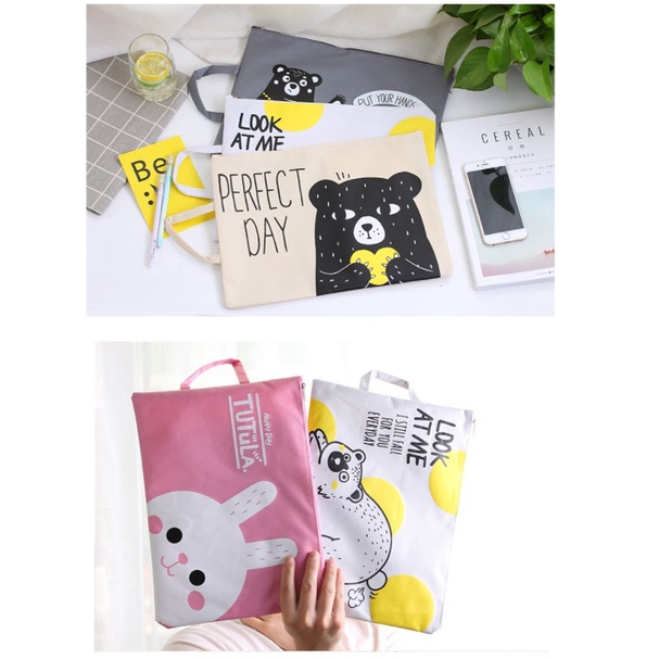 DY.韓國卡通印花牛津布手提帆布文件袋.A4文具收納袋.A4文件袋-細節圖4