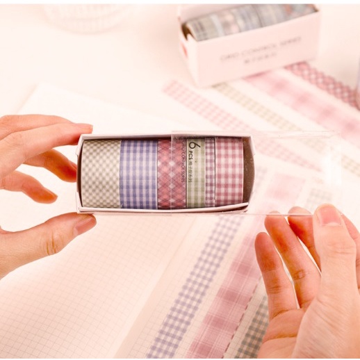 GY.鹽系基礎手帳膠帶套裝、小清新可愛手帳裝飾貼紙 6卷/盒-細節圖6