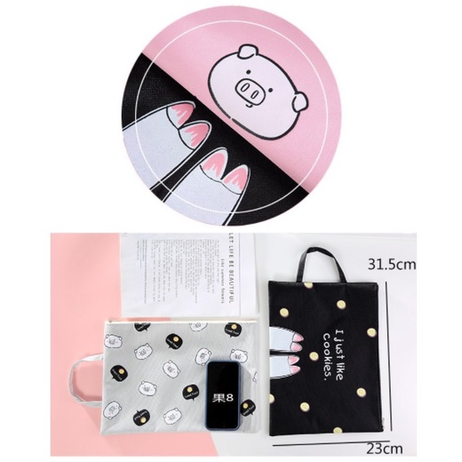 AY.可愛卡通豬豬印花牛津布手提帆布文件袋.A4文具收納袋.A4文件袋-細節圖5