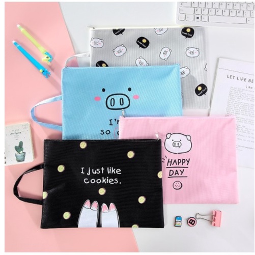 AY.可愛卡通豬豬印花牛津布手提帆布文件袋.A4文具收納袋.A4文件袋-細節圖6