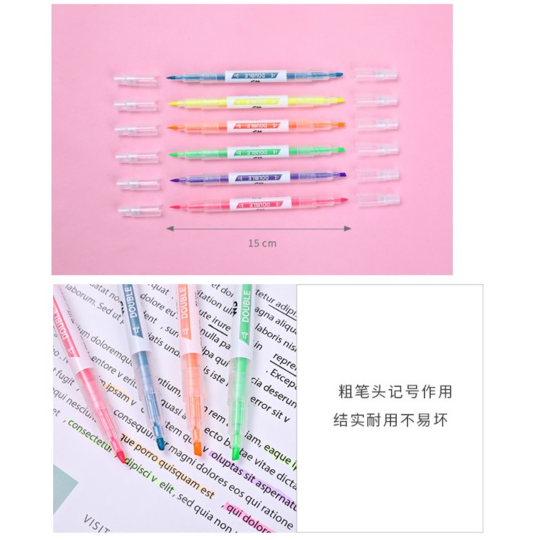 GY.韓國創意雙頭雙色螢光筆、彩色筆、彩色斜頭標記筆 6支裝【蝦皮團購】-細節圖3