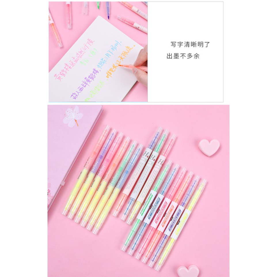 GY.韓國創意雙頭雙色螢光筆、彩色筆、彩色斜頭標記筆 6支裝【蝦皮團購】-細節圖4