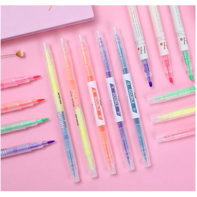 GY.韓國創意雙頭雙色螢光筆、彩色筆、彩色斜頭標記筆 6支裝【蝦皮團購】-細節圖5