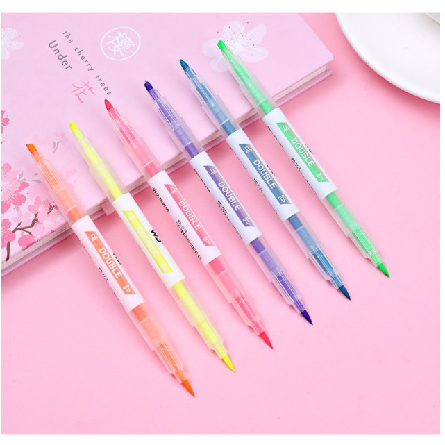 GY.韓國創意雙頭雙色螢光筆、彩色筆、彩色斜頭標記筆 6支裝【蝦皮團購】-細節圖6