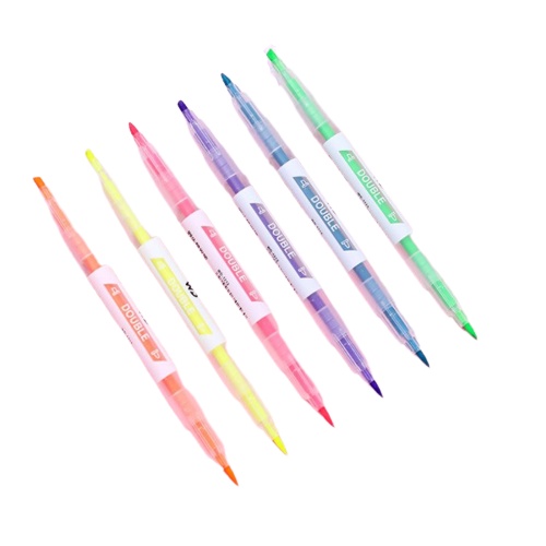 GY.韓國創意雙頭雙色螢光筆、彩色筆、彩色斜頭標記筆 6支裝【蝦皮團購】-細節圖7