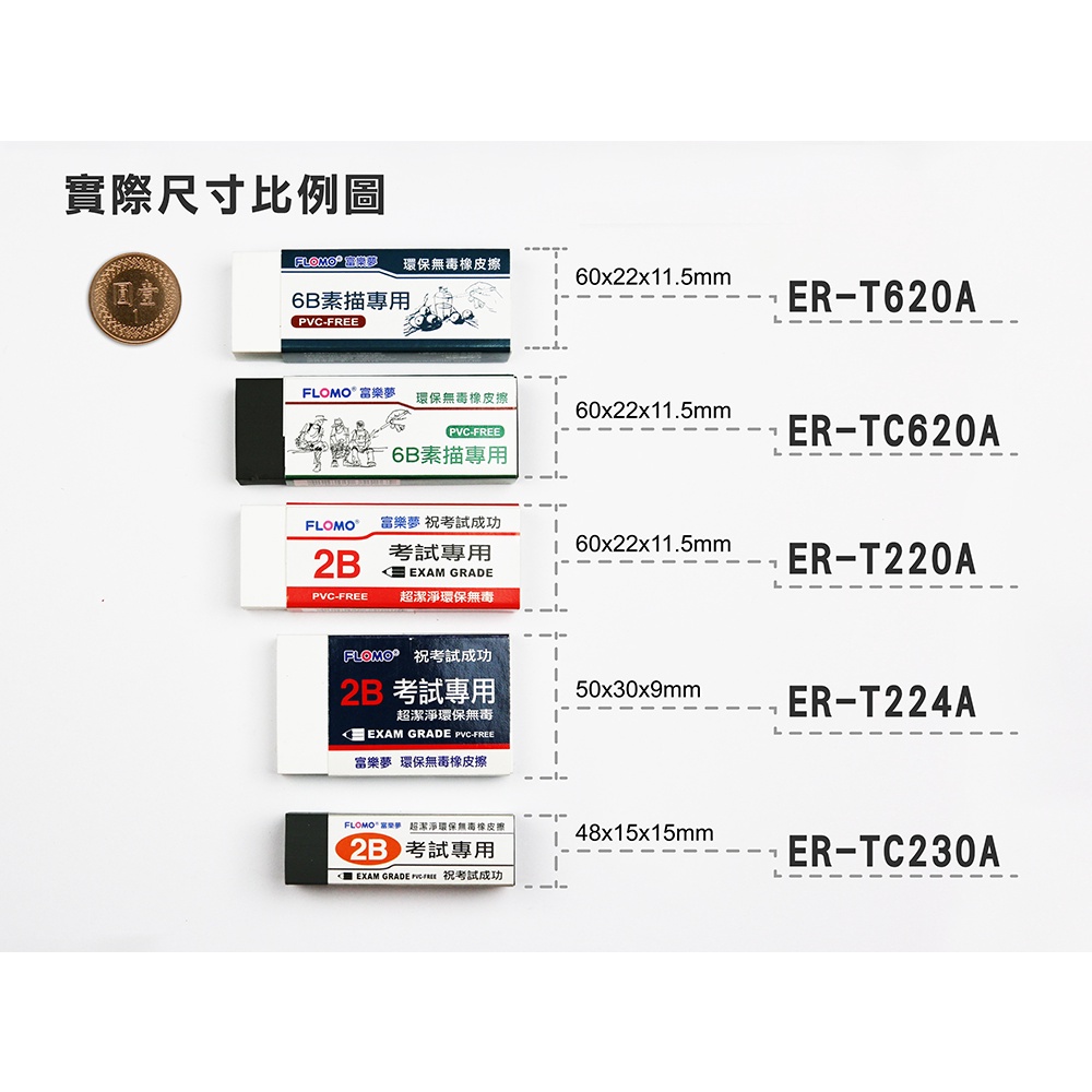 FN.【富樂夢】2B考試專用橡皮擦 白色標準型 小顆 ER-T224A-細節圖2