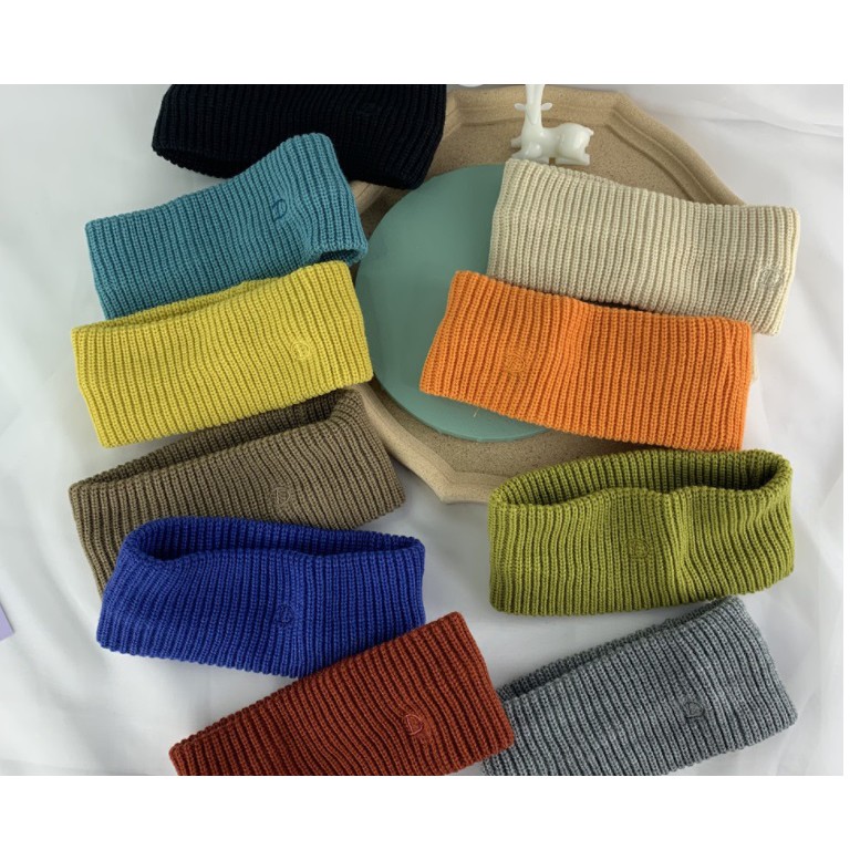 GY.多用途親子款ins純色D字母刺繡針織髮帶、圍脖、毛線髮箍、洗臉髮帶-細節圖3