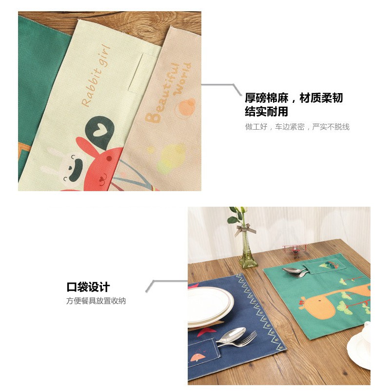 AY.日式卡通印花棉麻布藝餐桌墊、可折疊防水歐式西餐餐墊-細節圖8