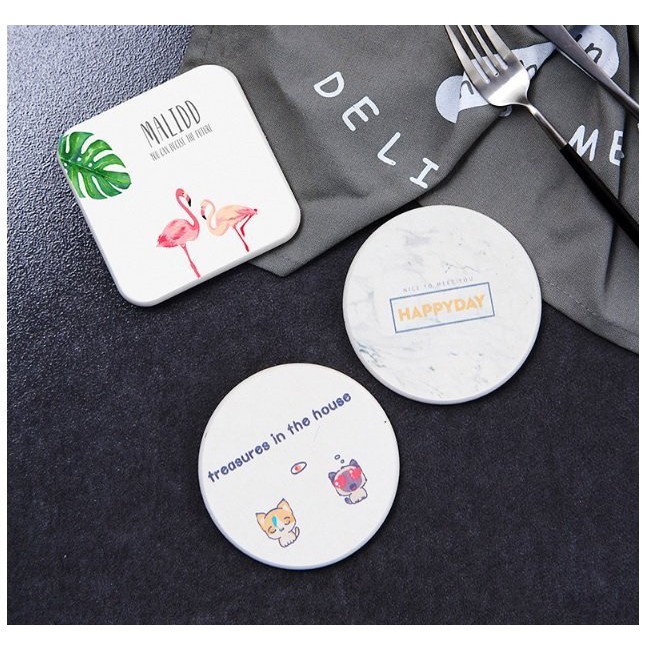 DY.Ж 日韓熱銷 圓形&方形 彩繪珪藻土吸水墊、漱口杯墊、肥皂墊.香皂墊◇-細節圖2