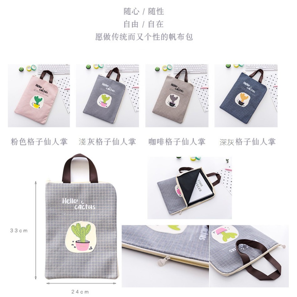 DY.Ж 韓版小清新仙人掌印花帆布手提文件袋.A4文具收納袋.資料袋.檔案袋◇-細節圖2